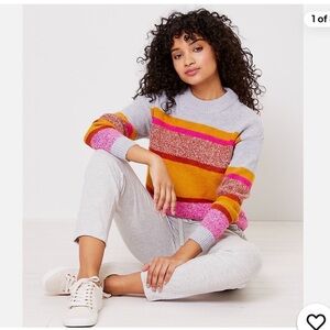 Lou & Grey Gray and Pink Crew Neck Colorblock Sweater